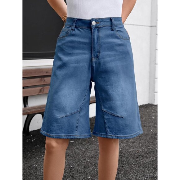 Womens Denim Shorts Cotton Loose Fit Knee Length Casual Summer Vacation - Picture 2 of 7